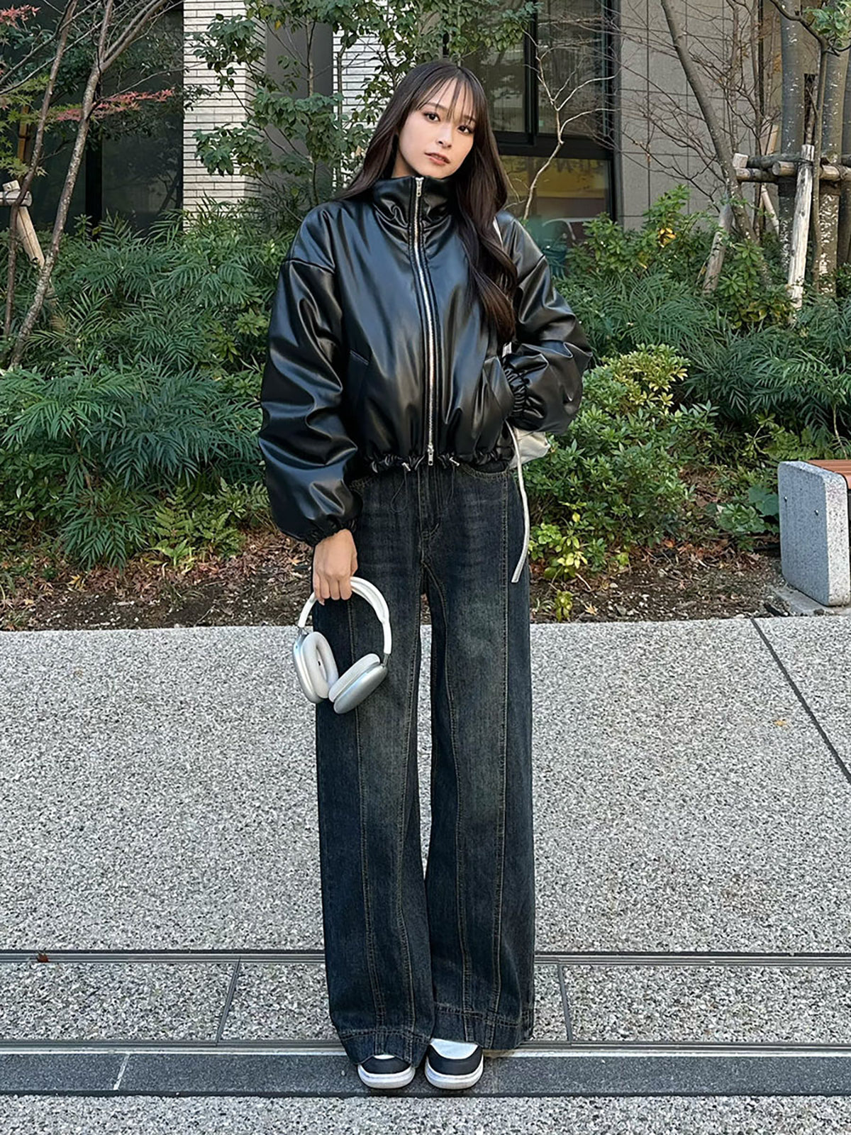 High waist washed denim pants