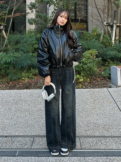 High waist washed denim pants