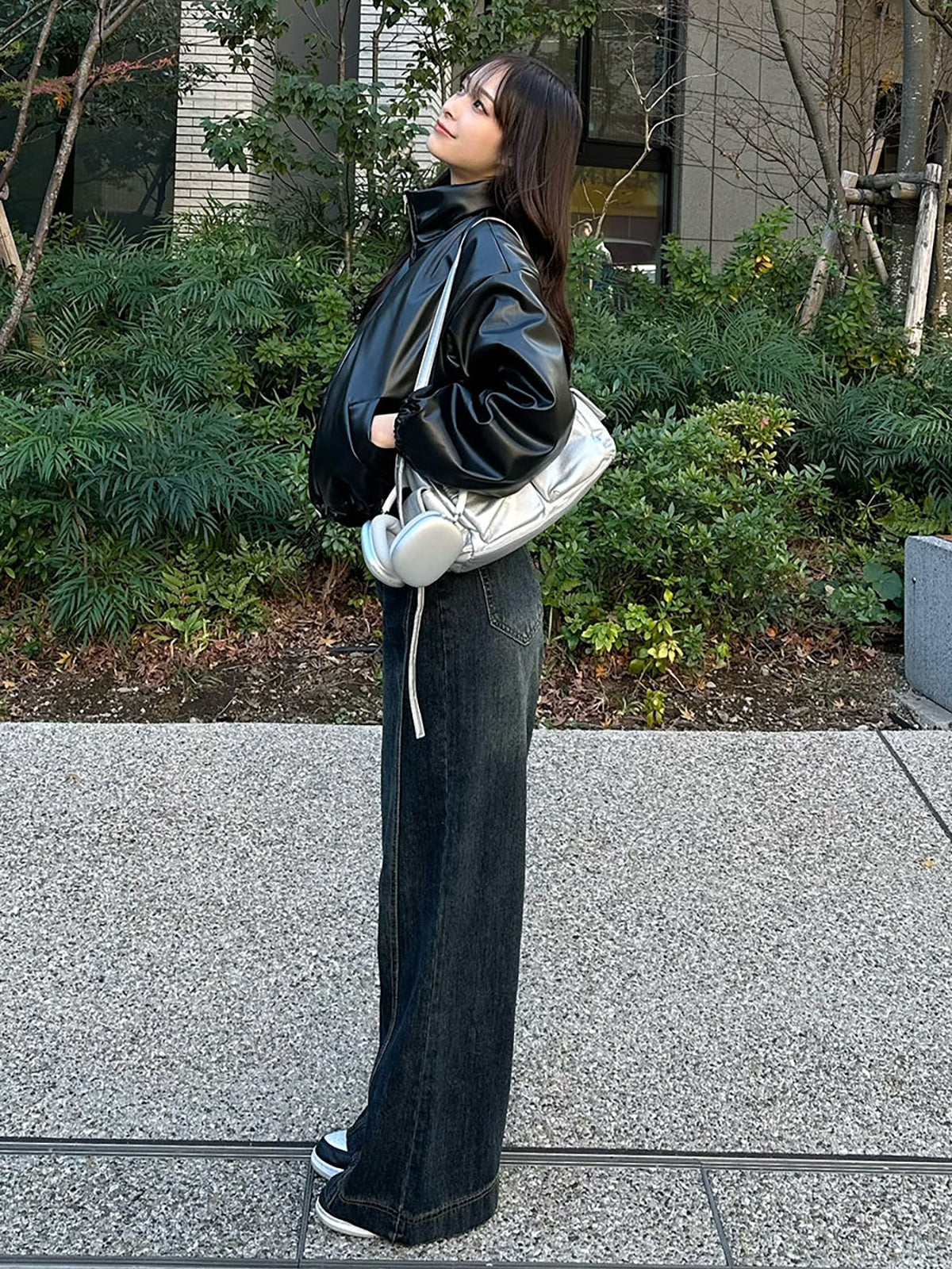 High waist washed denim pants