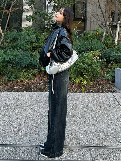 High waist washed denim pants