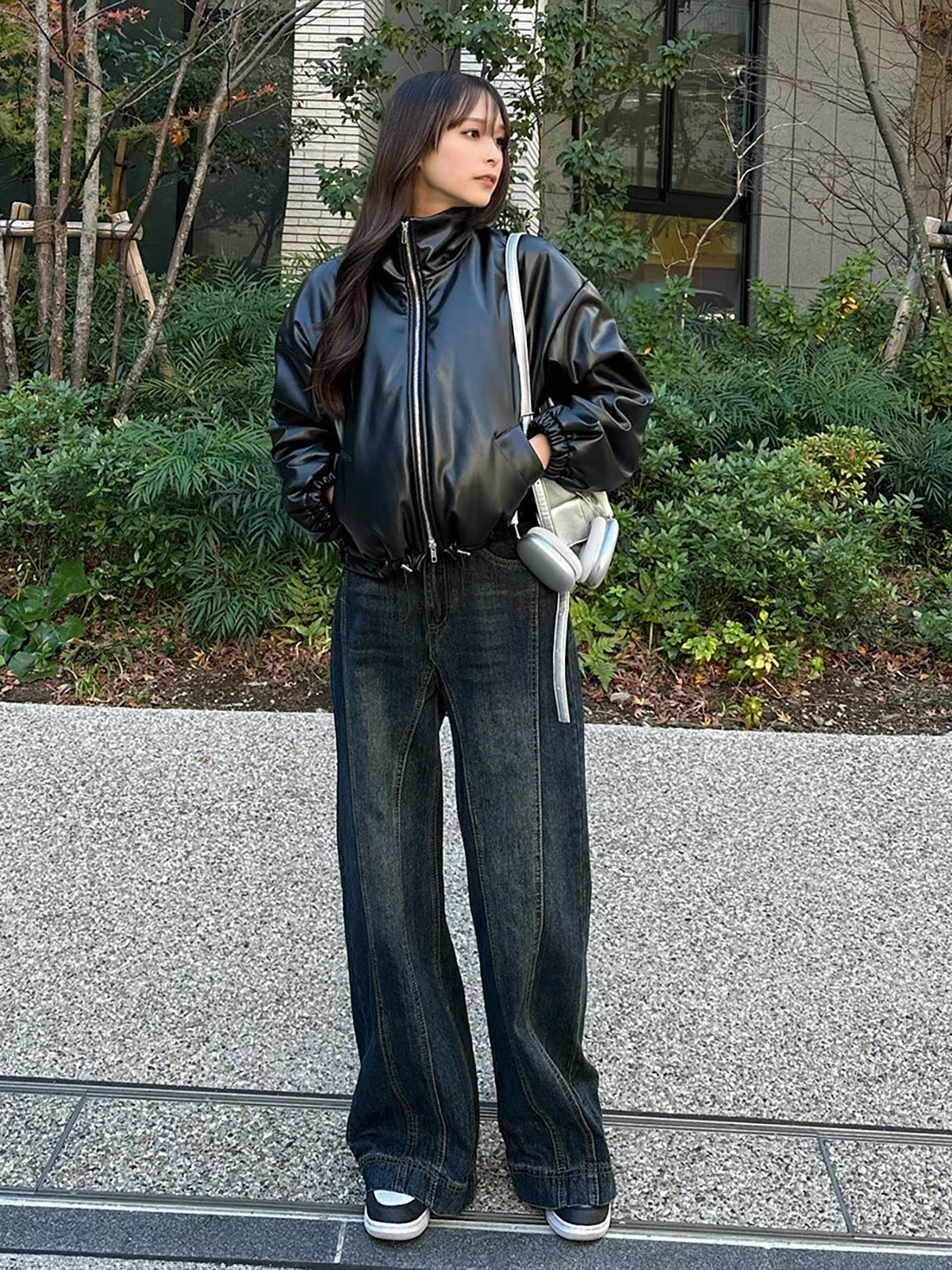 High waist washed denim pants