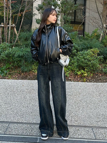High waist washed denim pants