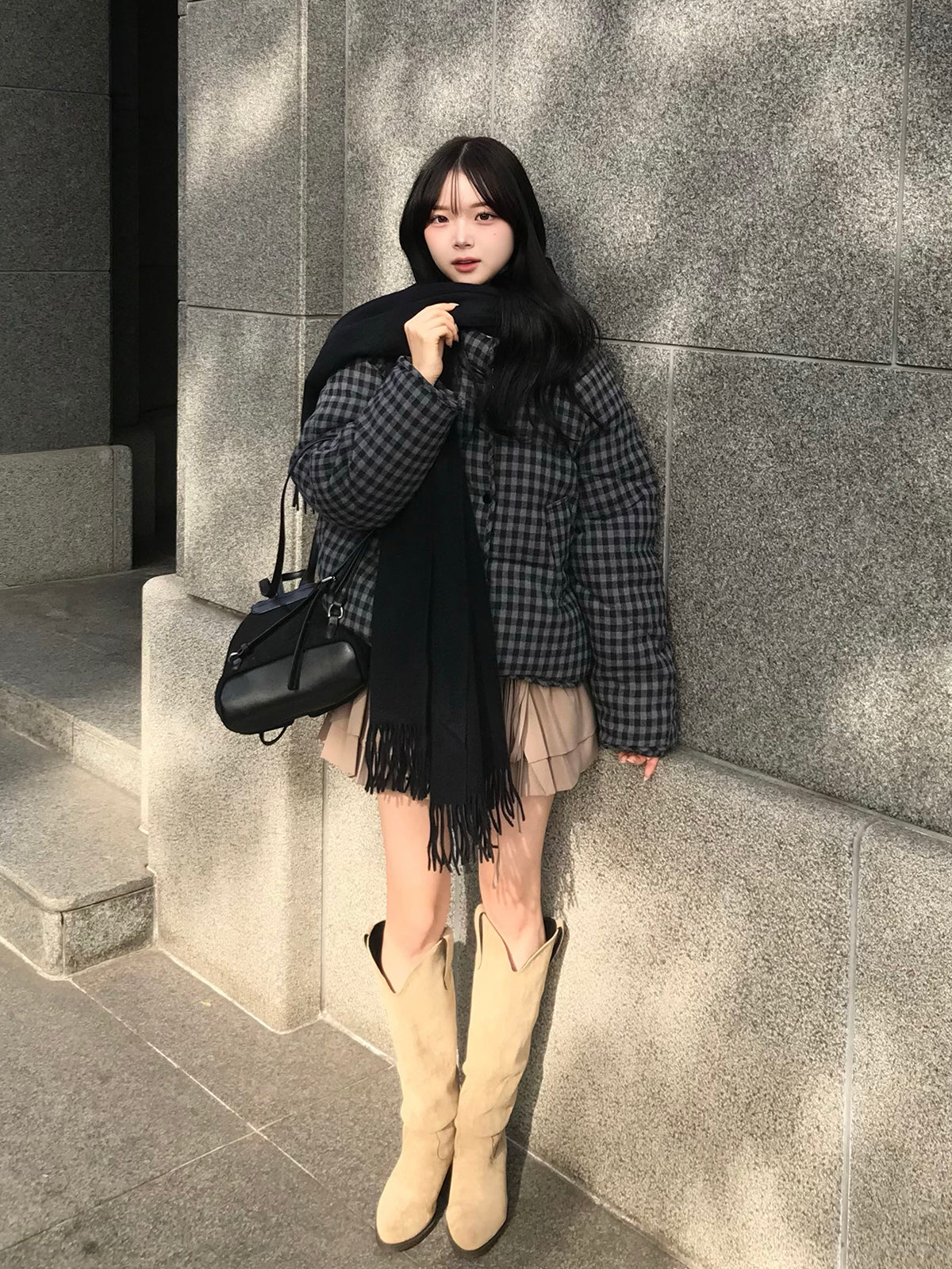 チェックパデッドボリュームブルゾン