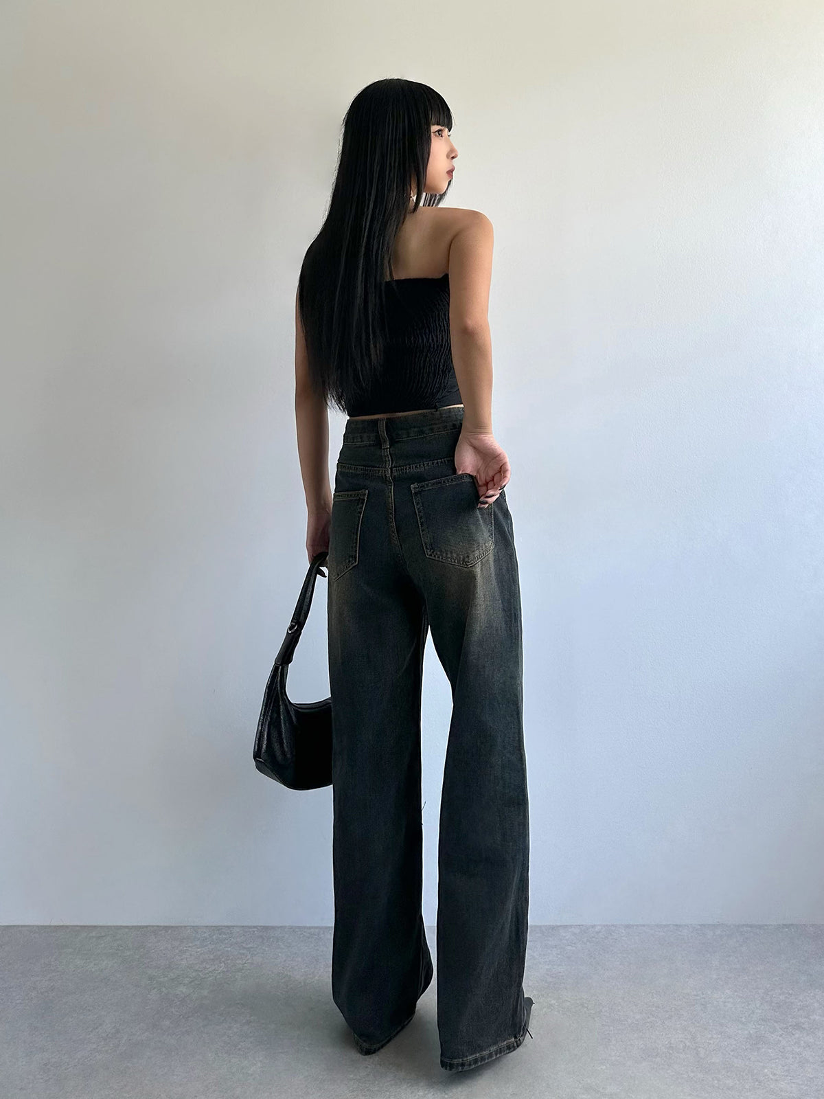 High waist washed denim pants