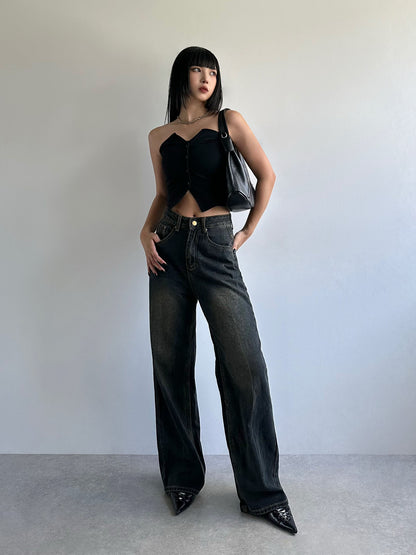 High waist washed denim pants