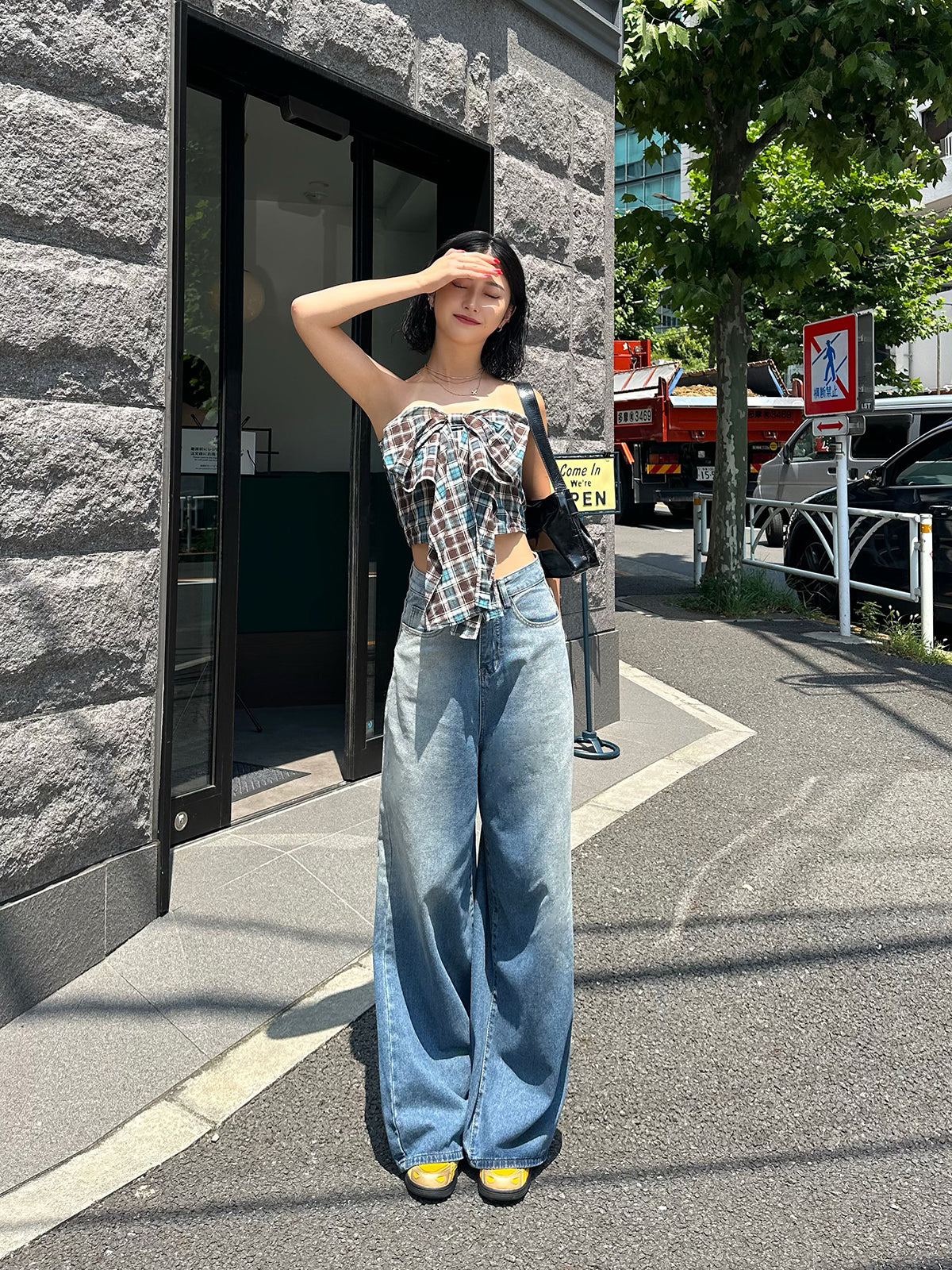 Strapless washed denim set