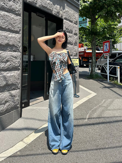 Strapless washed denim set
