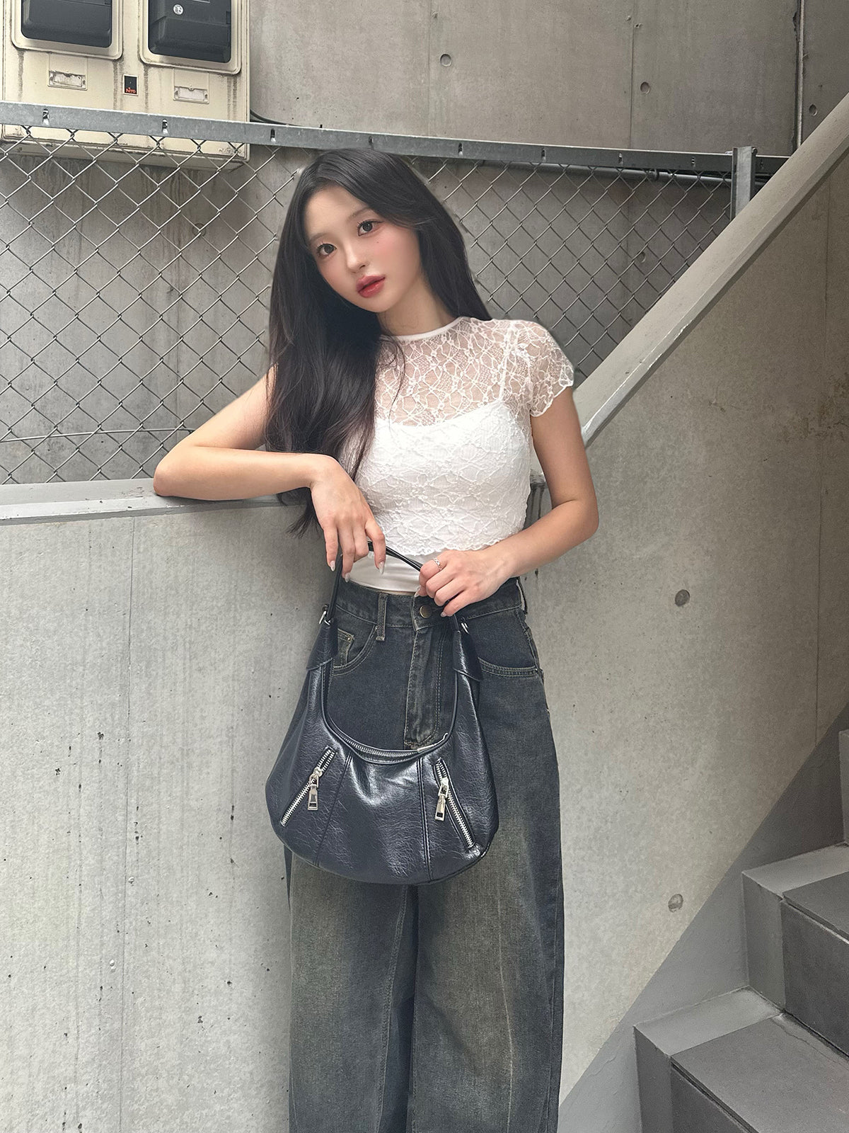Cropped sheer lace top