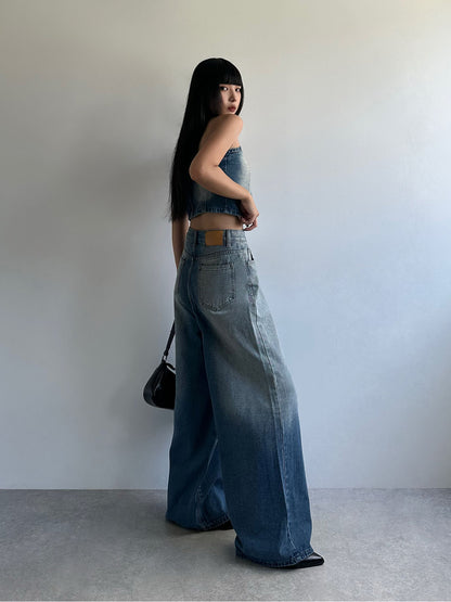 Strapless washed denim set