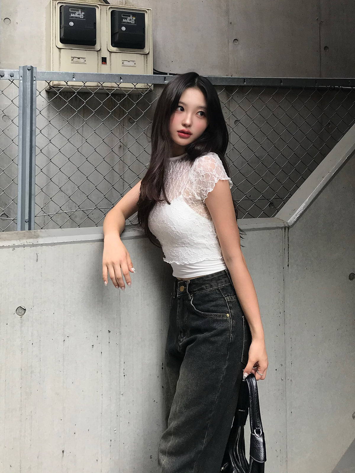 Cropped sheer lace top