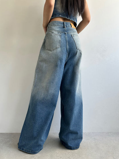 Strapless washed denim set
