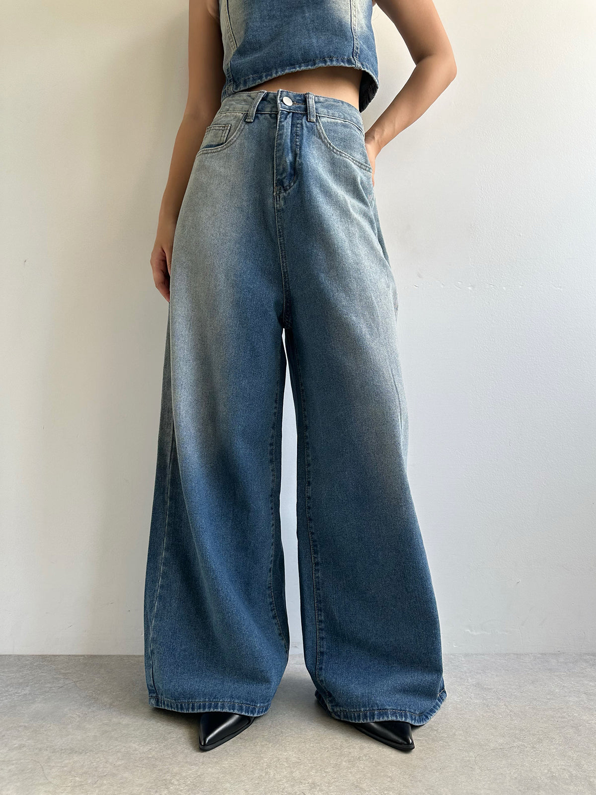 Strapless washed denim set