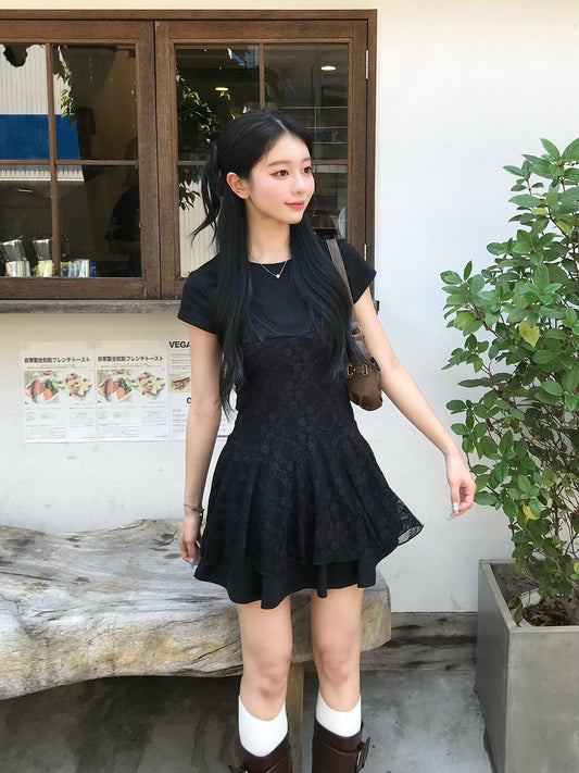 レースレイヤードツーピースミニワンピース