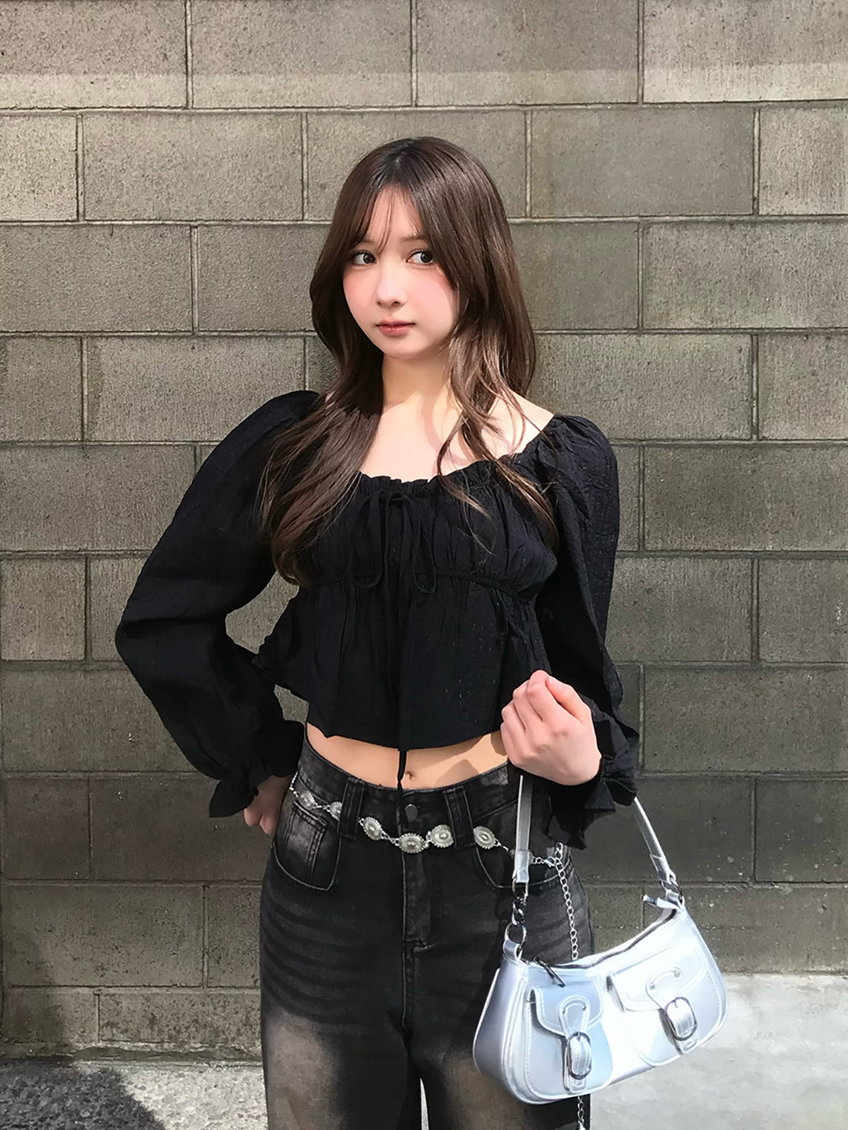 캔디 슬리브 프릴 블라우스