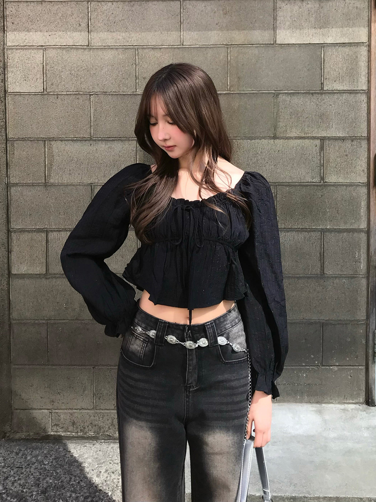 캔디 슬리브 프릴 블라우스