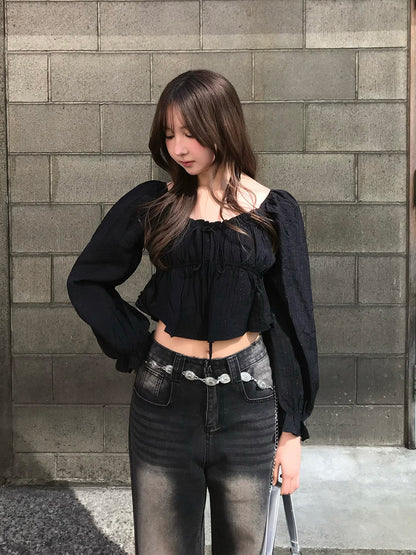 캔디 슬리브 프릴 블라우스