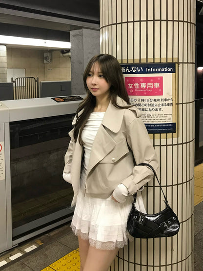皮革触感大翻领夹克