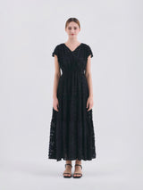 JACQUARD LACE DRESS - ブラック