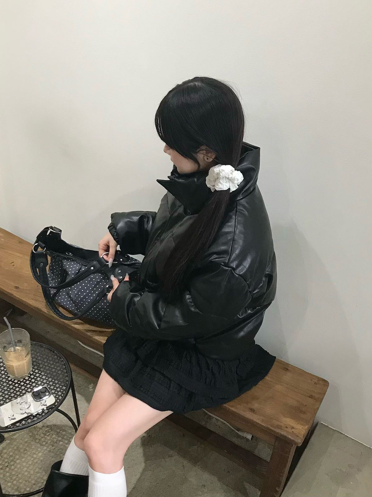 レザータッチパデッドショートブルゾン