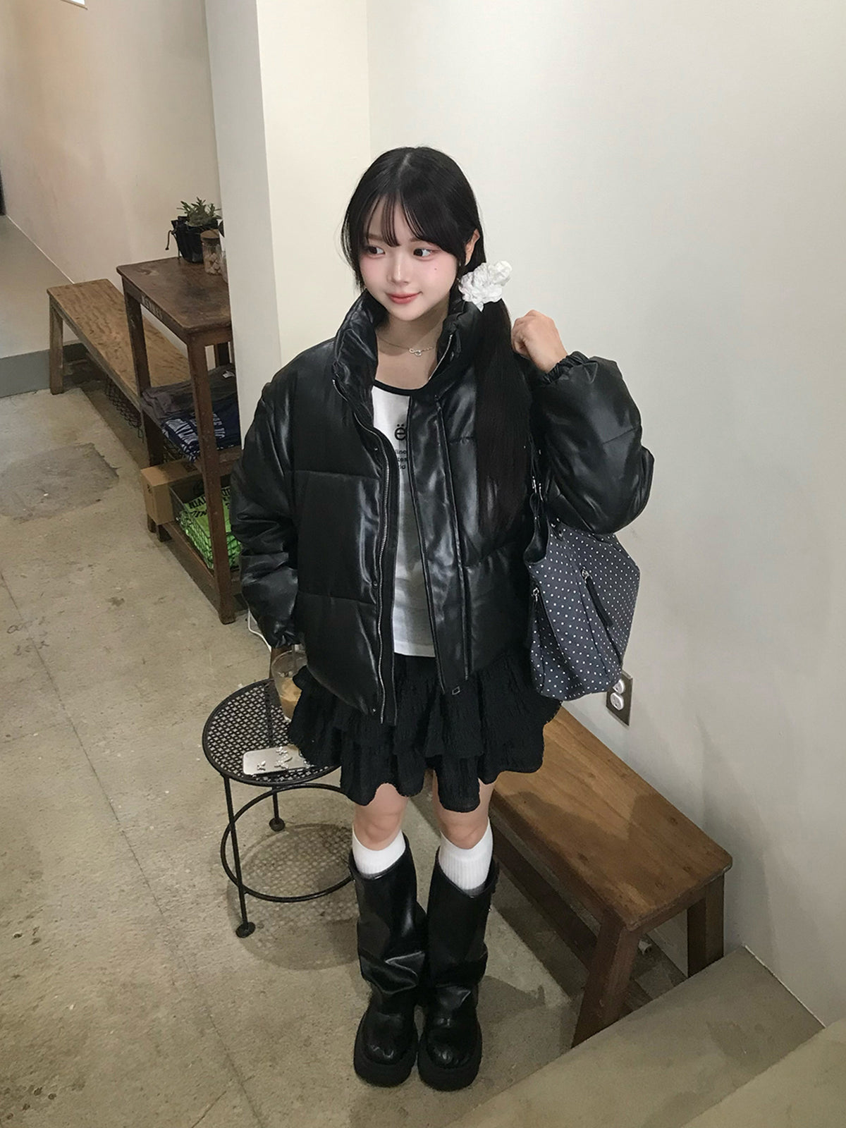 レザータッチパデッドショートブルゾン