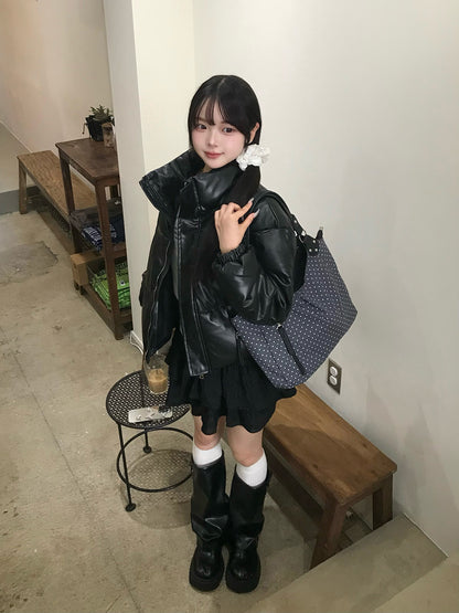 レザータッチパデッドショートブルゾン