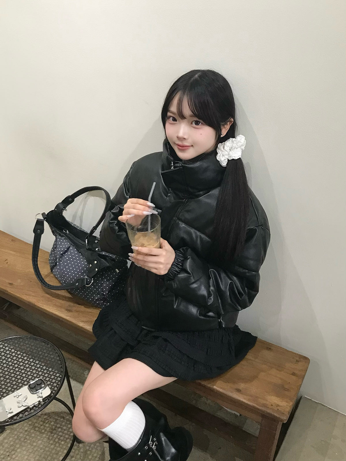 レザータッチパデッドショートブルゾン