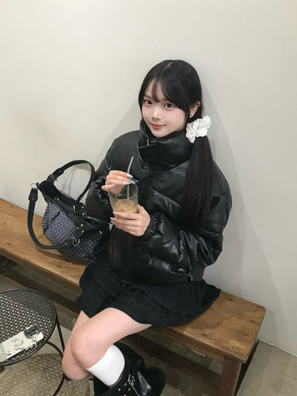 レザータッチパデッドショートブルゾン