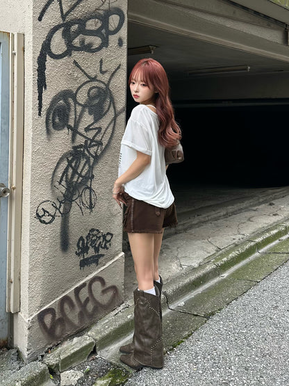 スタッズクロスVネックTシャツ