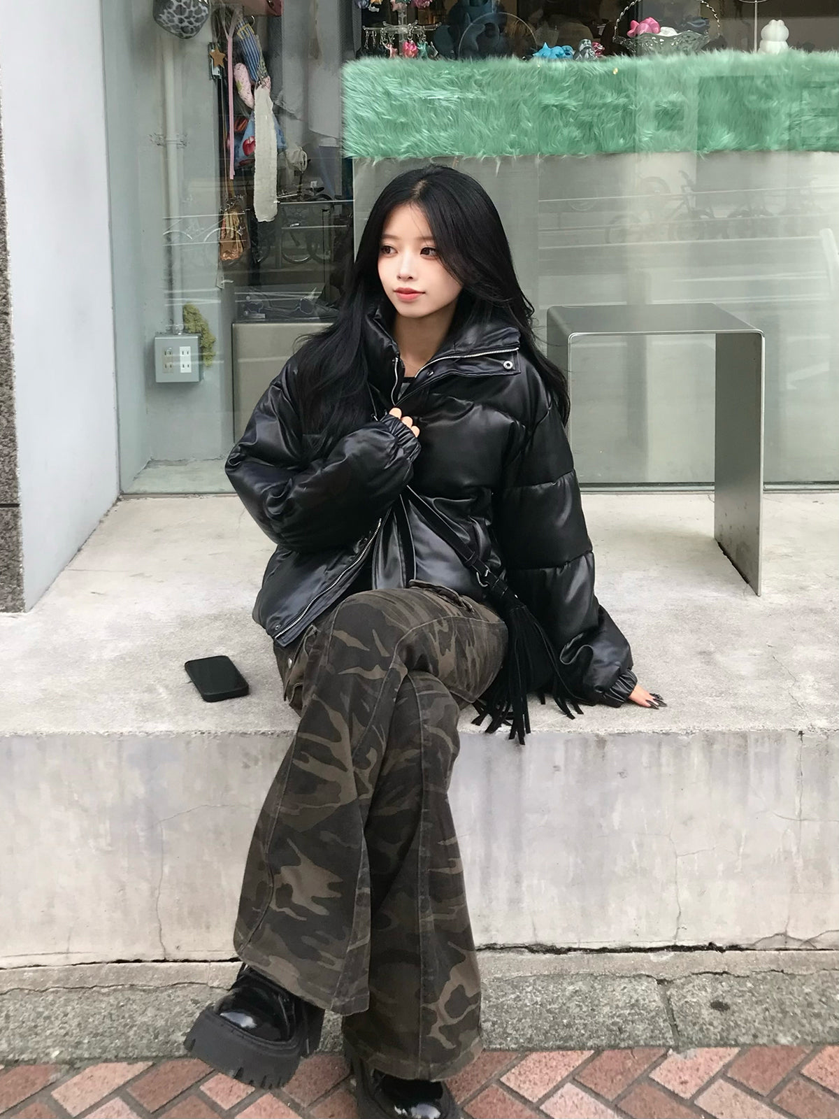 レザータッチパデッドショートブルゾン