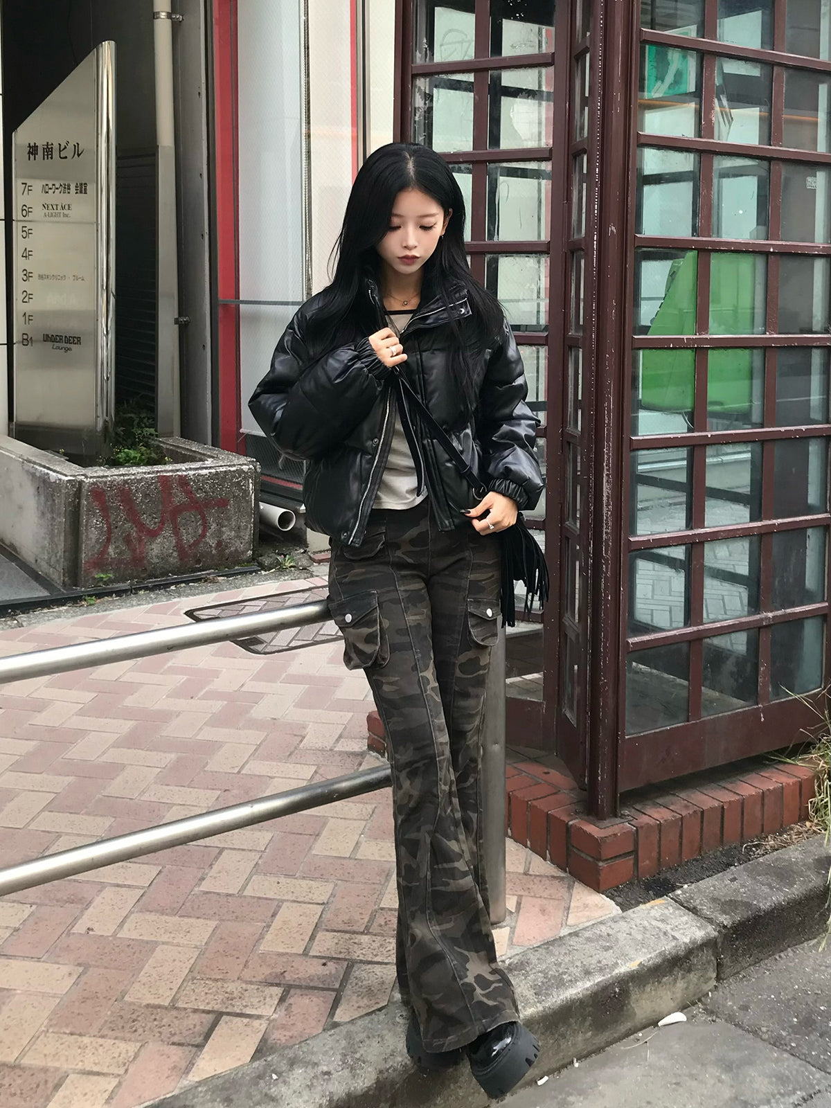 レザータッチパデッドショートブルゾン