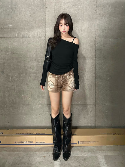 スタッズギャザーワンショルカットソー