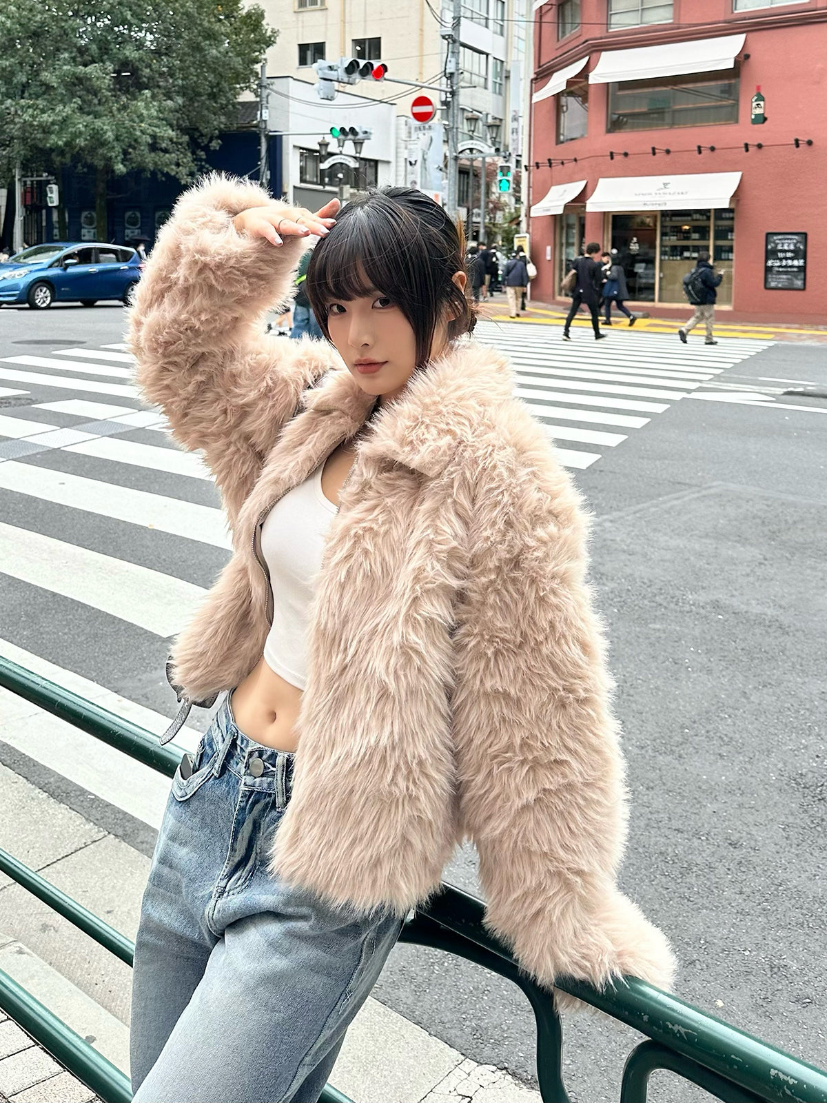 Fur-like zip coat