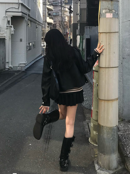 皮革触感大翻领夹克