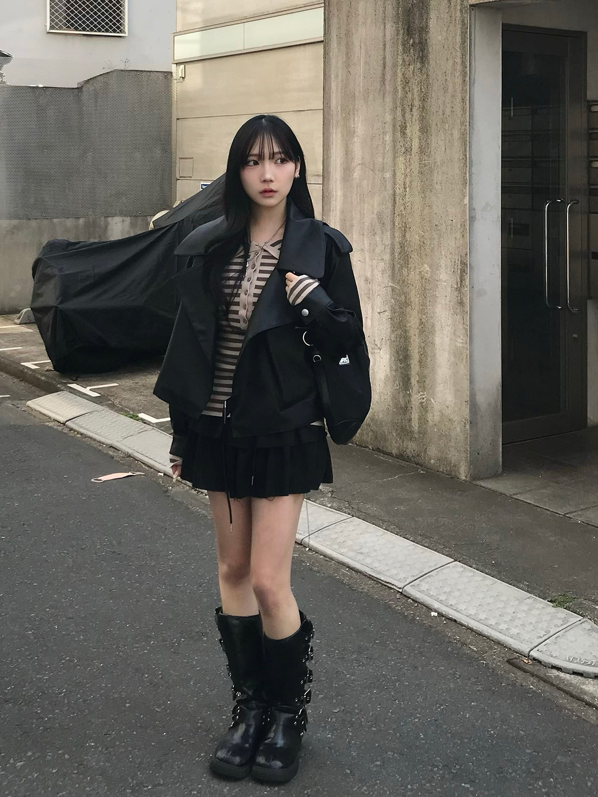 皮革触感大翻领夹克