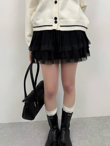 더블 레이스 디자인 미니스커트