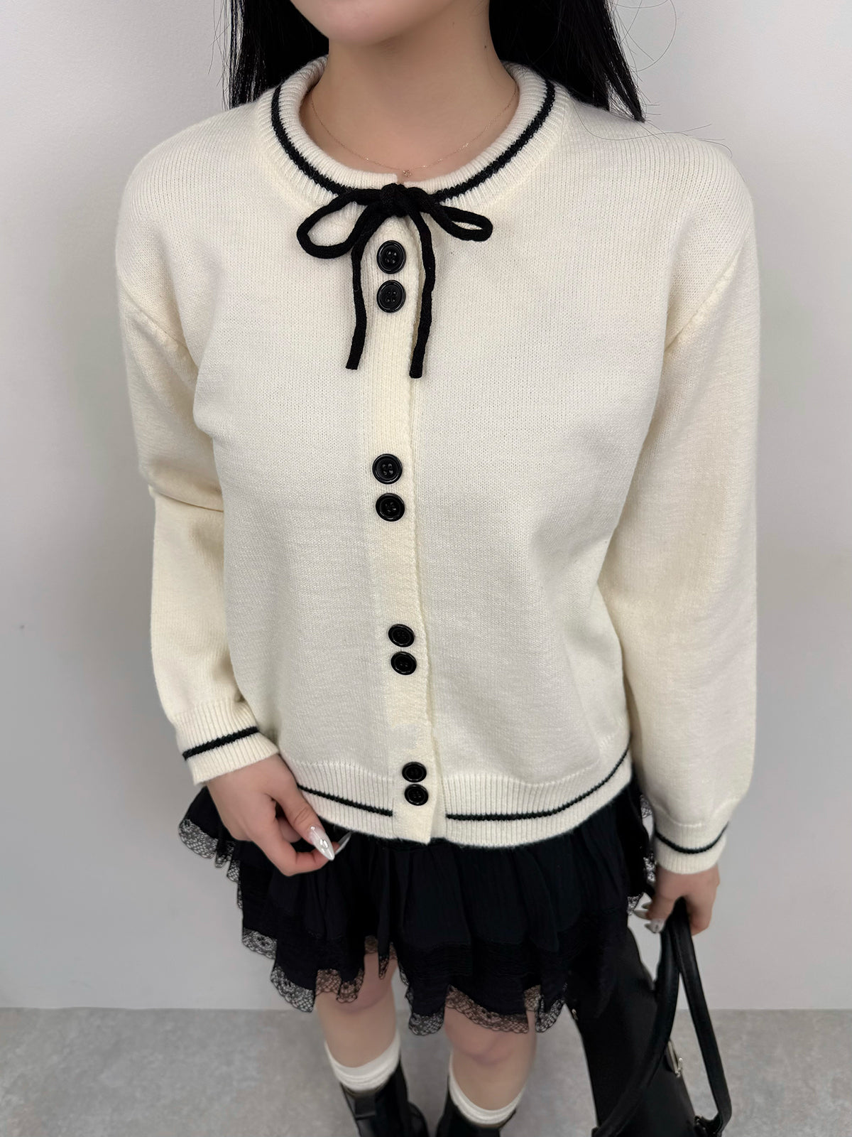 Front Ribbon Knit Cardigan