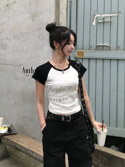 グリッターロゴラグランTシャツ