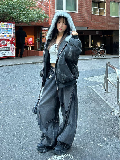 ダーティウォッシュファータッチブルゾン