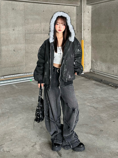 ダーティウォッシュファータッチブルゾン