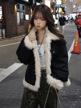 ファータッチミドルデニムジャケット - ブラック