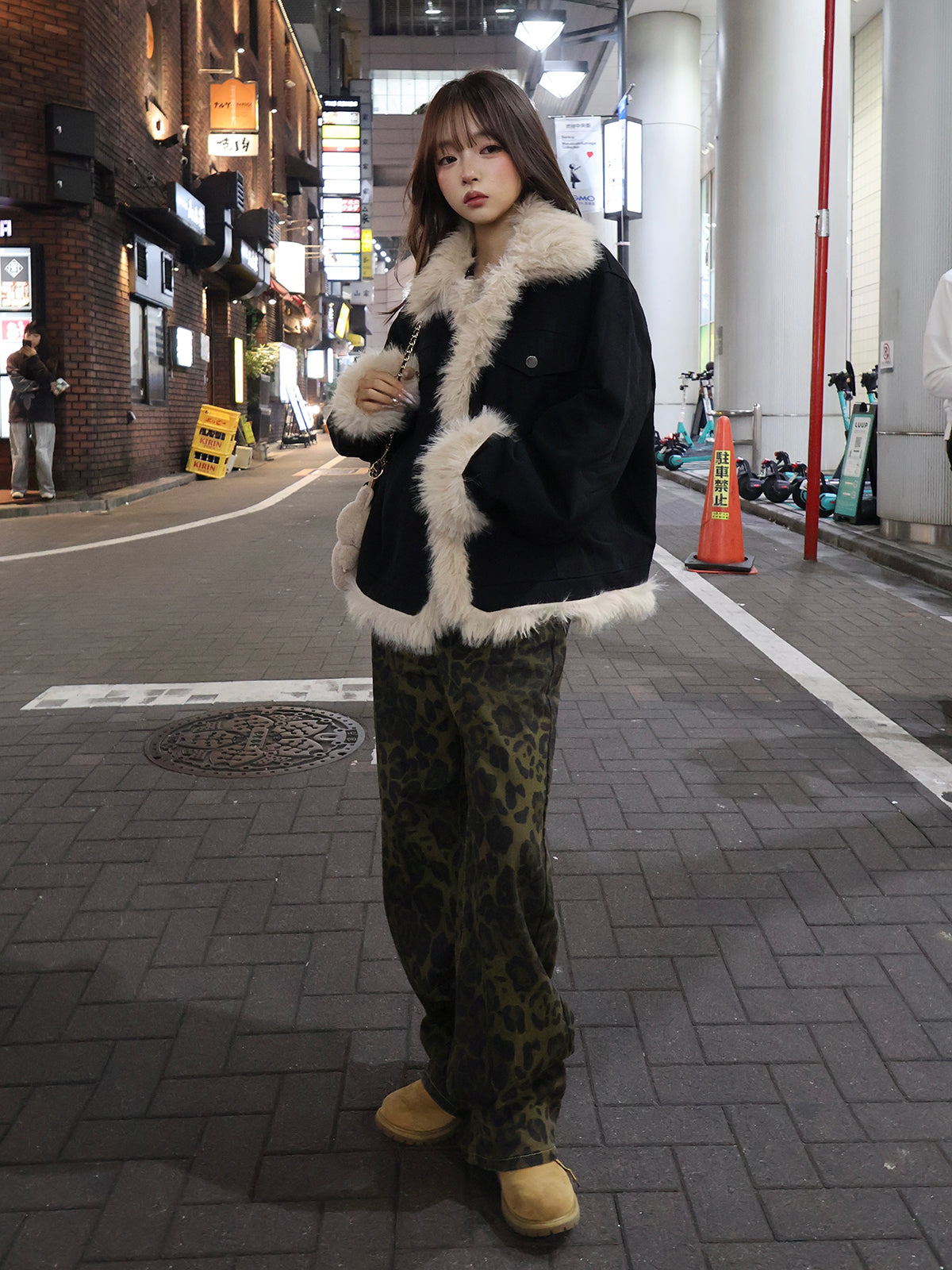 レオパードワイドストレートデニムパンツ