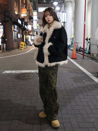 レオパードワイドストレートデニムパンツ