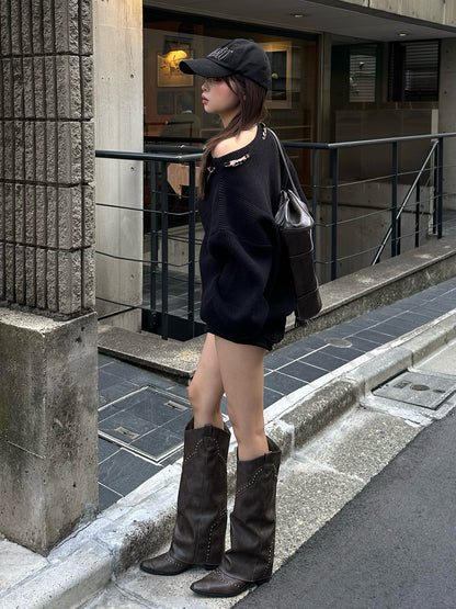 レオパードスカーフワンショルニット