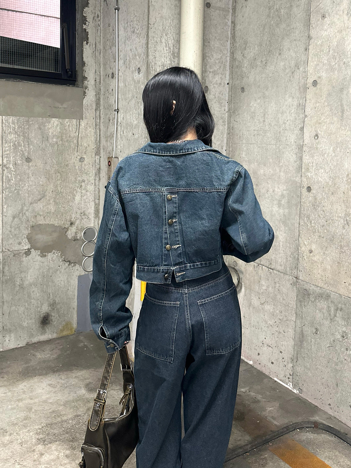 背面按鈕夾克牛仔套裝