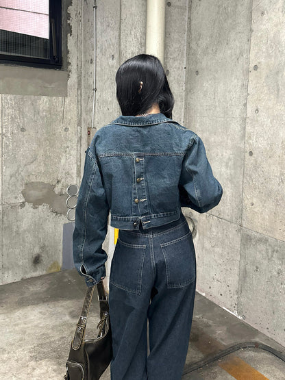背面按鈕夾克牛仔套裝