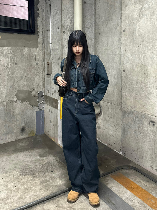 背面按鈕夾克牛仔套裝