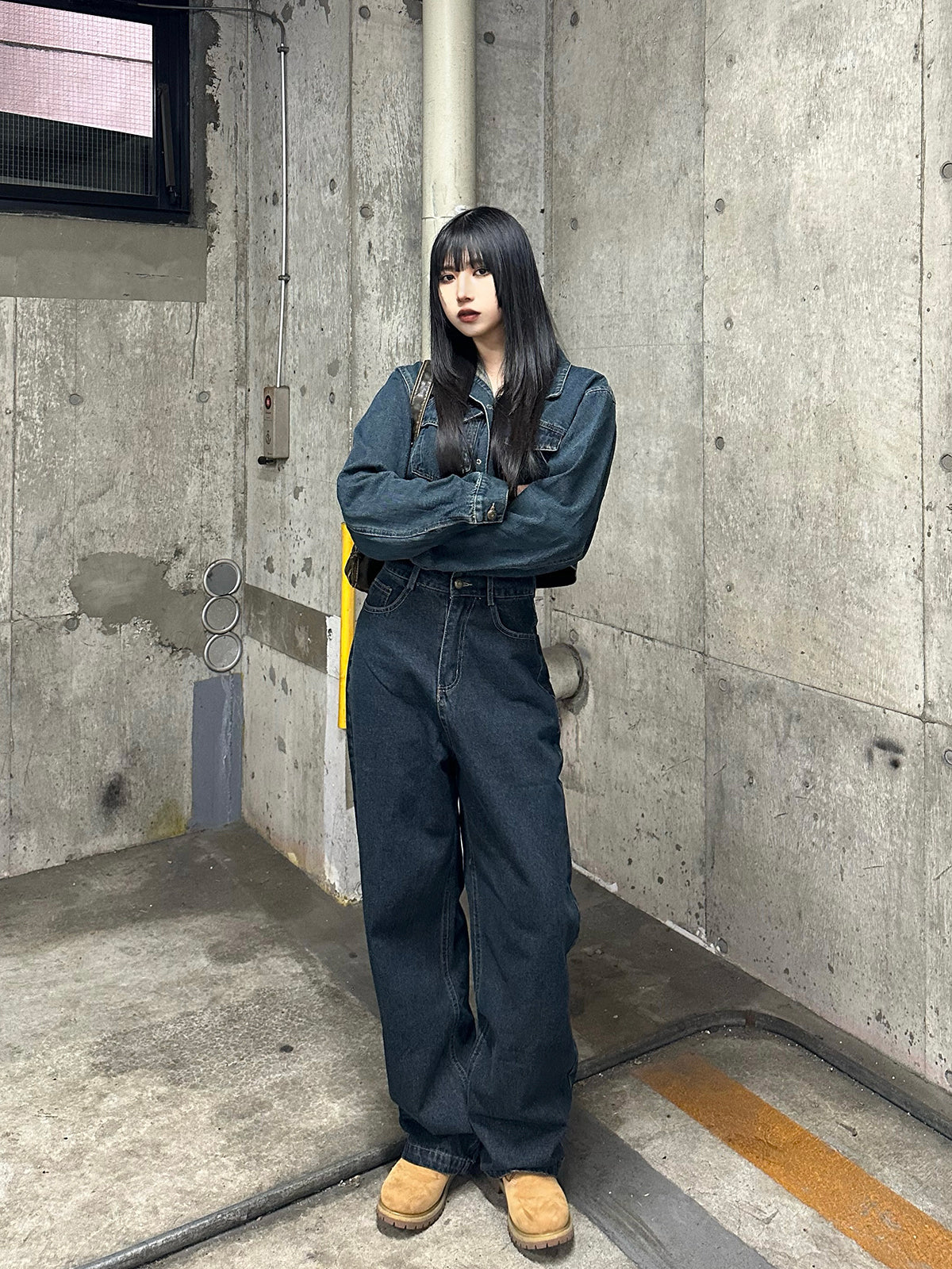 背面按鈕夾克牛仔套裝