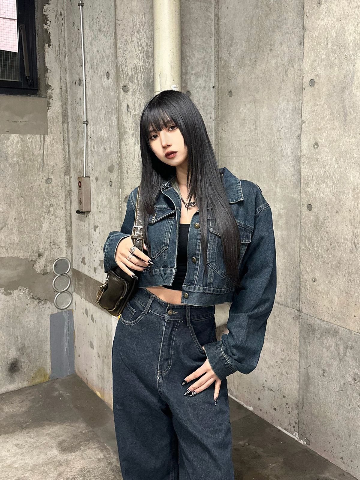 背面按鈕夾克牛仔套裝