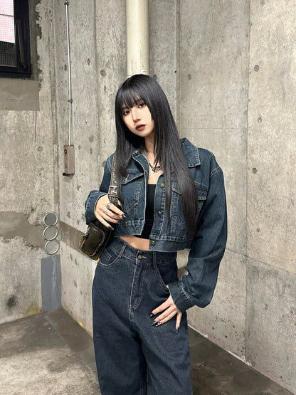 背面按鈕夾克牛仔套裝