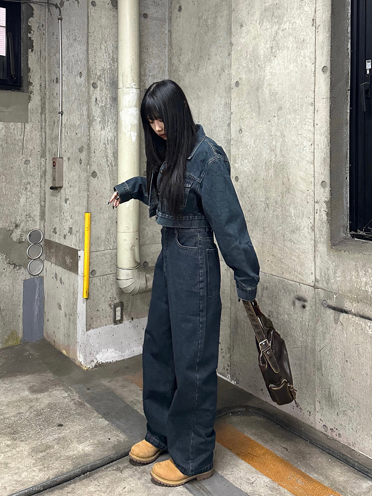 背面按鈕夾克牛仔套裝